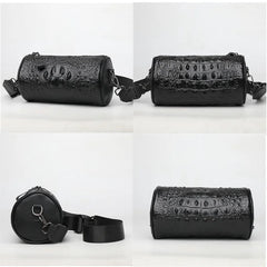 Crocodile Cow Leather Handbag for Women Weave Wide Straps Shoulder Bag