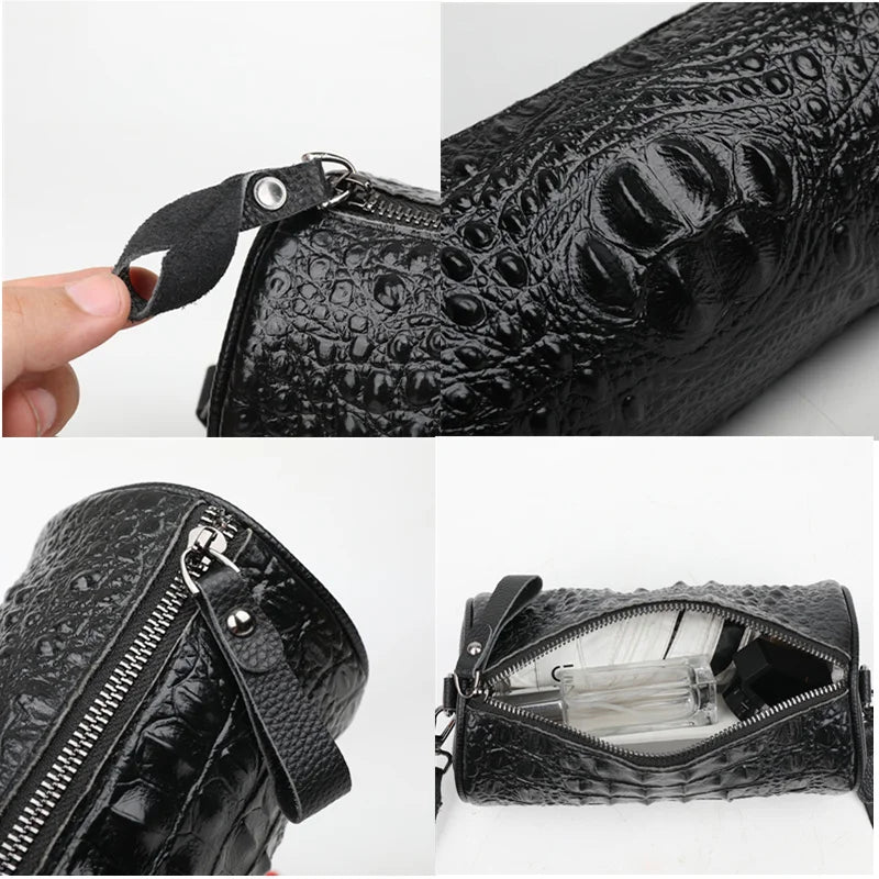 Crocodile Cow Leather Handbag for Women Weave Wide Straps Shoulder Bag