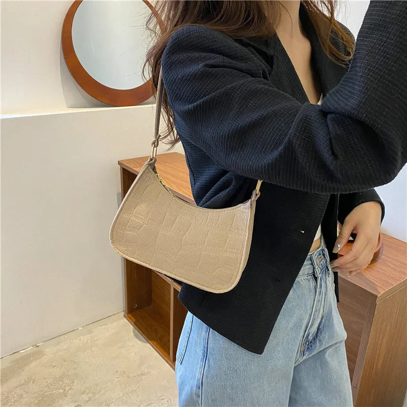 Crocodile Felt Armpit Bag for Women - Shoulder Handbag and Purse Tote