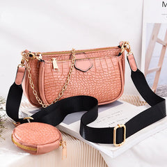Crocodile Leather Crossbody Bags 3 in 1 Handbag Large Capacity Shoulder Bag