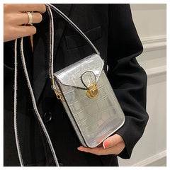 Crocodile Leather Women Handbag Clutch Purse Flap Silver Shoulder Bag