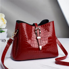 Crocodile Pattern Bucket Bag Leather Crossbody Satchel Shoulder Bag