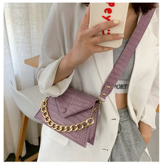 Crocodile Pattern Chain Crossbody Bag Women Leather Small Flap
