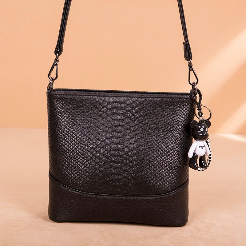 Crocodile Pattern Cow Leather Small Shoulder Bags Women Bucket Messenger Bag