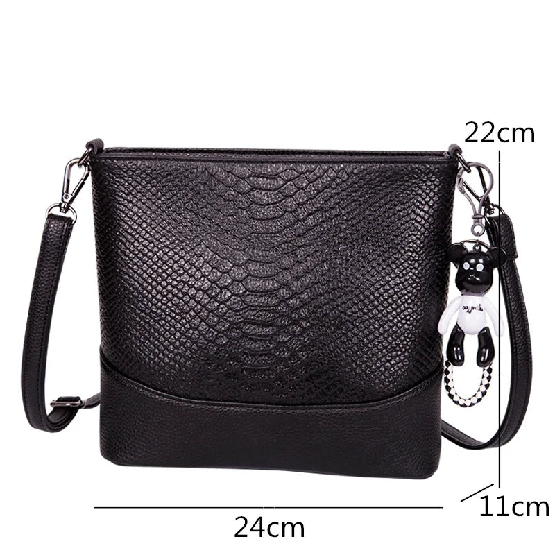 Crocodile Pattern Cow Leather Small Shoulder Bags Women Bucket Messenger Bag