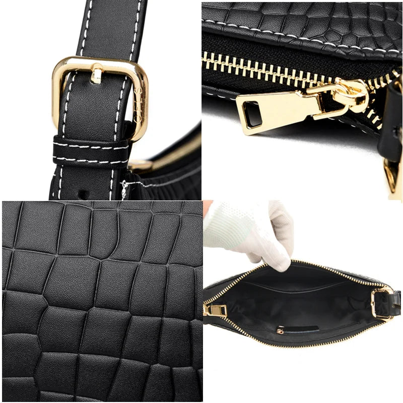 Crocodile Pattern Cow Leather Shoulder Crossbody Bag for Women Ladies Handbag