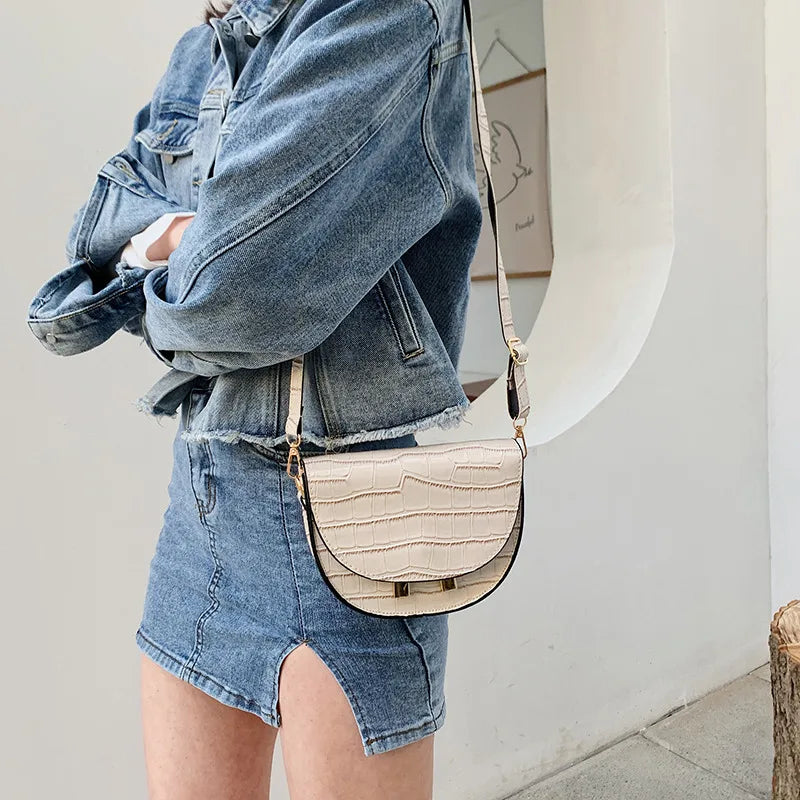 Crocodile Pattern Crossbody Bags for Women Half Round Messenger Bag
