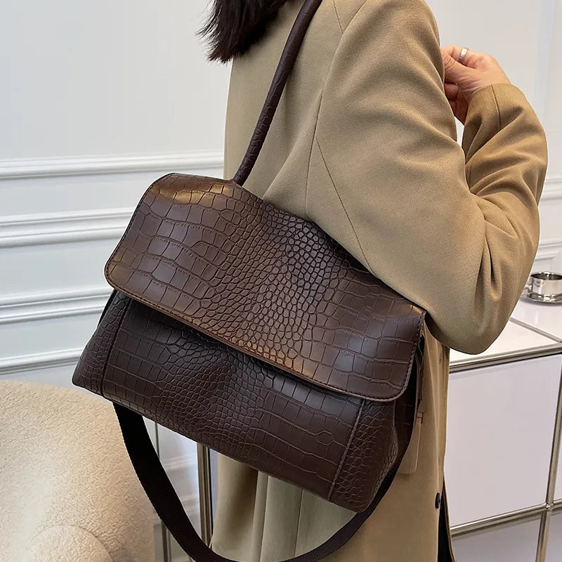 Crocodile Pattern Shoulder Bag PU Leather Retro Crossbody Handbag