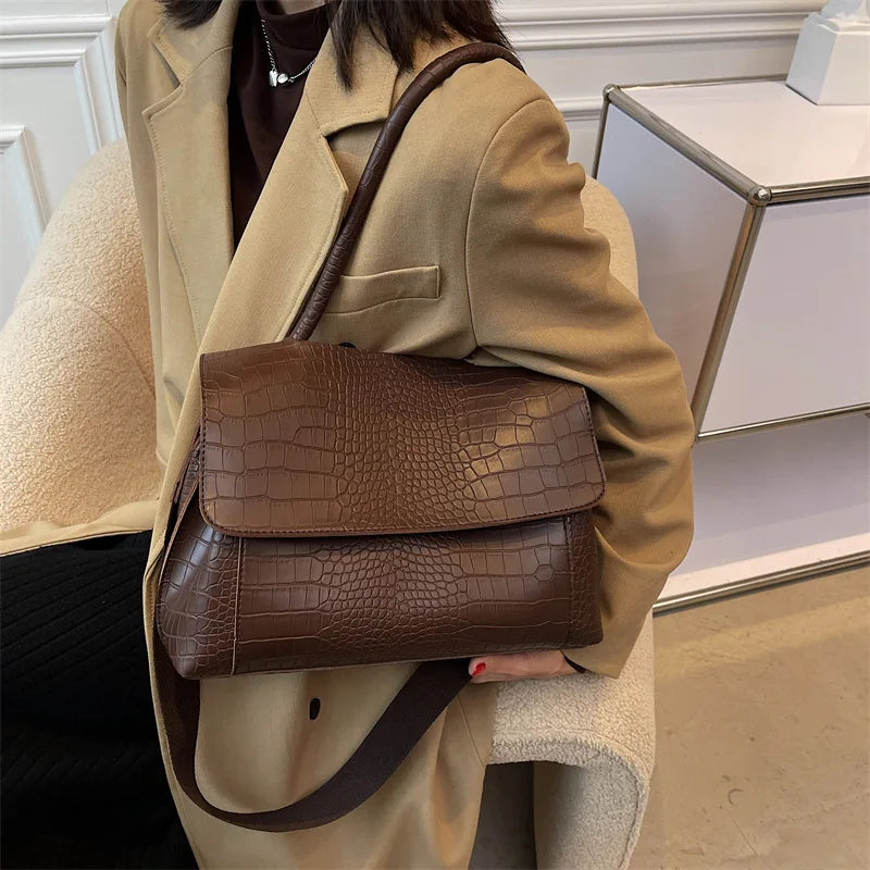 Crocodile Pattern Flap Shoulder Bag Vintage Crossbody Bag Messenger Handbag