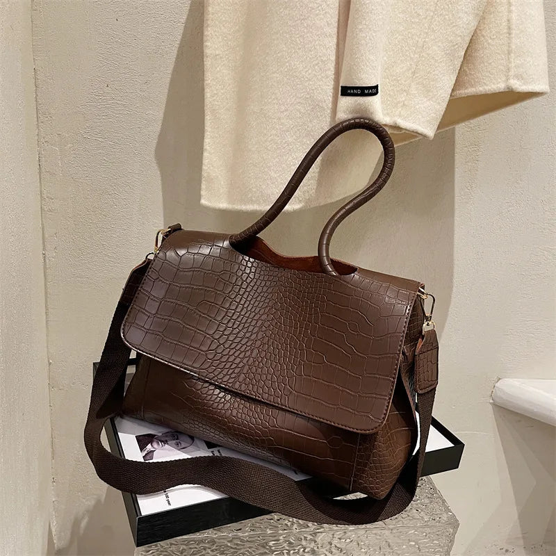 Crocodile Pattern Flap Shoulder Bag Vintage Crossbody Bag Messenger Handbag