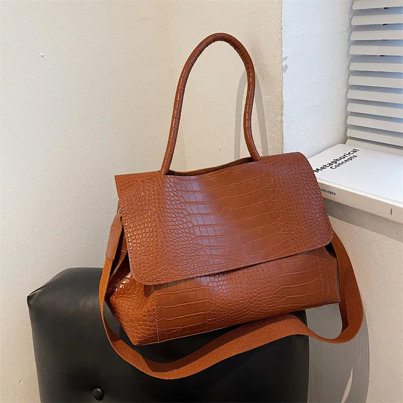 Crocodile Pattern Flap Shoulder Bag Vintage Crossbody Bag Messenger Handbag