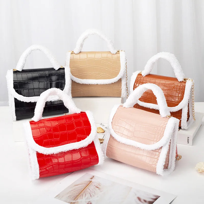Crocodile Pattern Handbags Women Bags Fleece Shoulder Bag