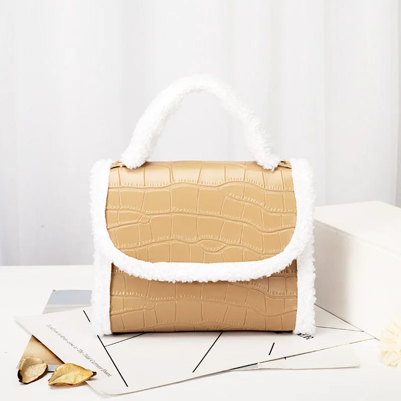 Crocodile Pattern Handbags Women Bags Fleece Shoulder Bag