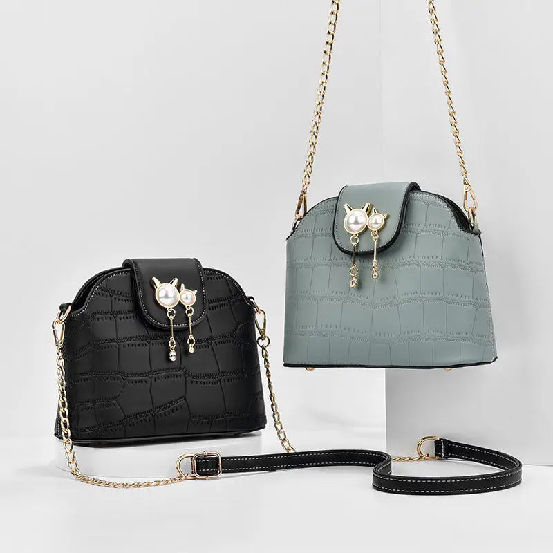 Crocodile Pattern Leather Saddle Bag Shoulder Handbag