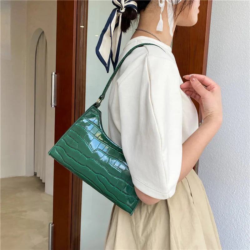Crocodile Pattern PU Leather Handbag Shoulder Bag Ladies Armpit Casual Women