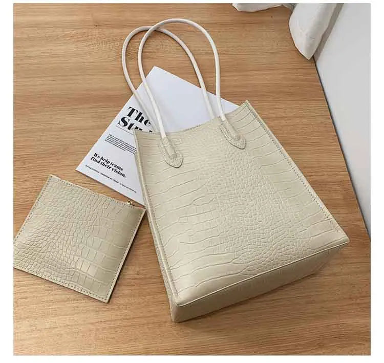 Crocodile Pattern Pu Leather Shopping Bag Female Handbag Large Capacity