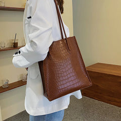 Crocodile Pattern Pu Leather Shopping Bag Female Handbag Large Capacity