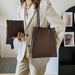 Crocodile Pattern Pu Leather Shopping Bag Female Handbag Large Capacity