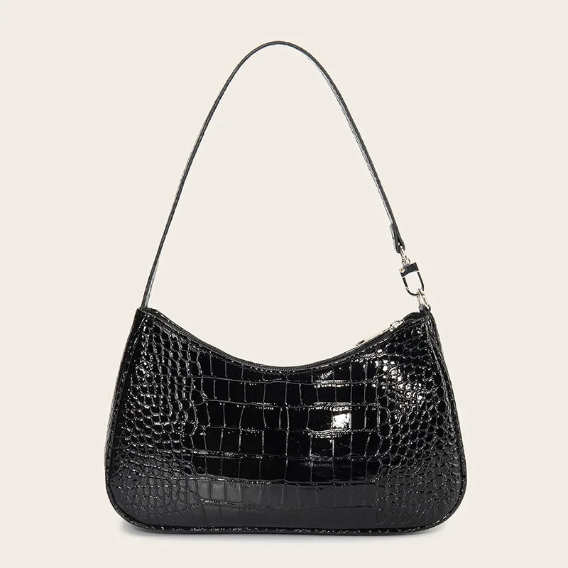 Purple Crocodile Pattern Leather Shoulder Bag