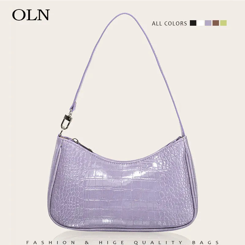 Purple Crocodile Pattern Leather Shoulder Bag