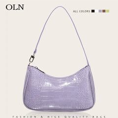 Purple Crocodile Pattern Leather Shoulder Bag