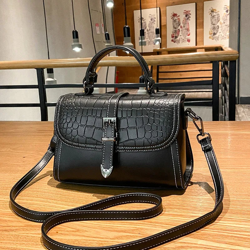 Crocodile Pattern Shoulder Bag PU Leather Flap Square Bag Crossbody Bag