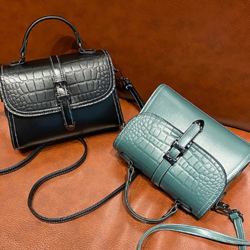 Crocodile Pattern Shoulder Bag PU Leather Flap Square Bag Crossbody Bag