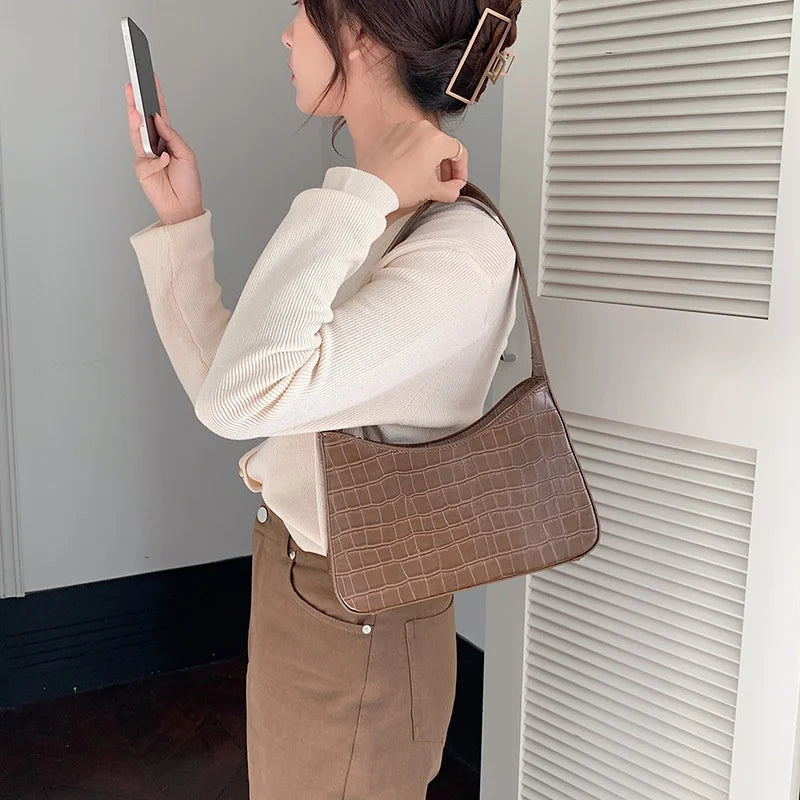Crocodile Pattern Shoulder Side Bags For Women Vintage PU Leather Bag
