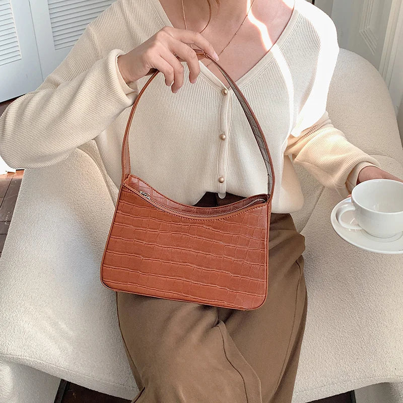 Crocodile Pattern Shoulder Side Bags For Women Vintage PU Leather Bag