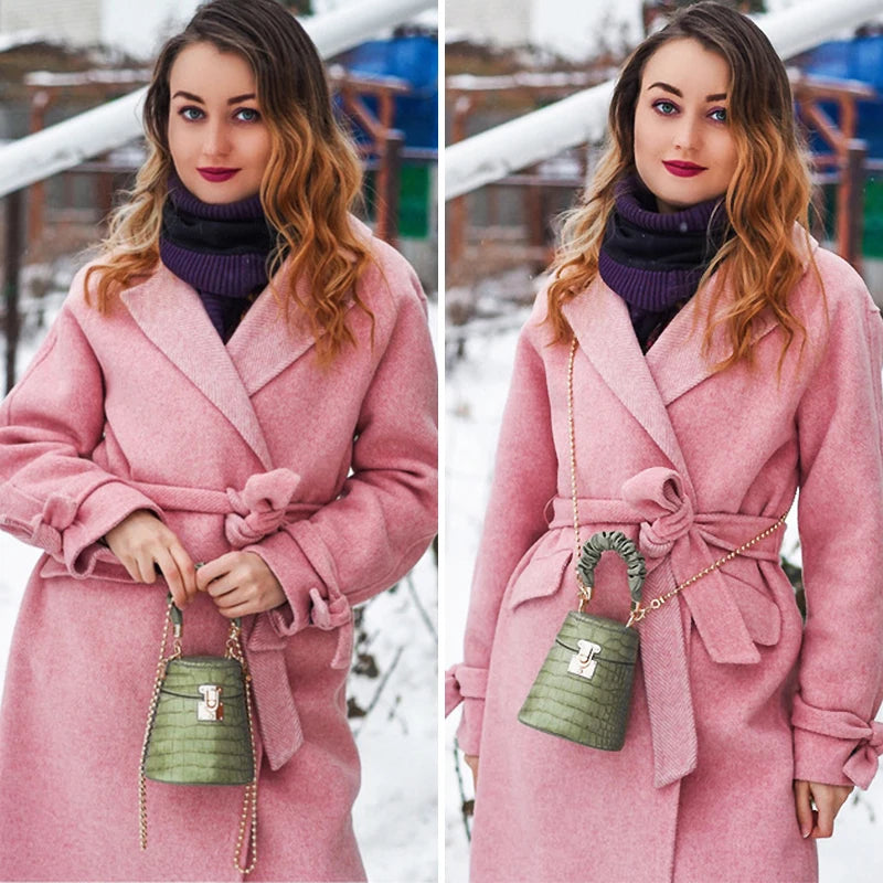 Crocodile Pattern Bucket Bag Crossbody  Purses Handbags Female Bag