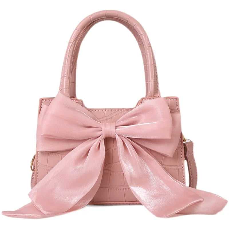 Crocodile Pattern Small Messenger Bag with Bow for Women
