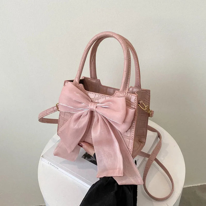 Crocodile Pattern Small Messenger Bag with Bow for Women