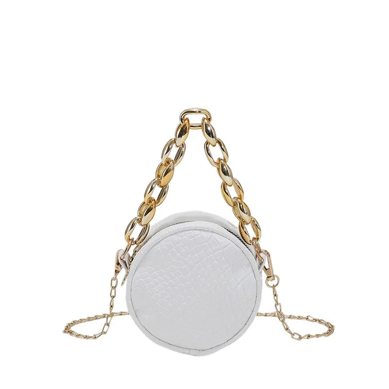 Crocodile Pattern Mini Round Bag Chain Women's Bag