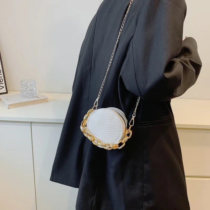 Crocodile Pattern Mini Round Bag Chain Women's Bag