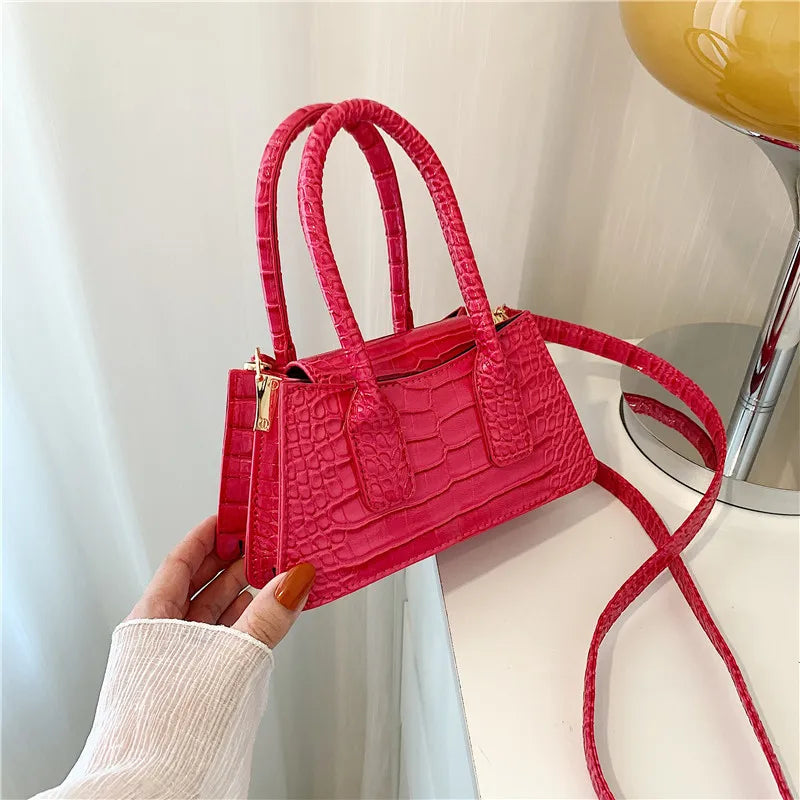 Crocodile Pattern Small Tote Bag Solid Crossbody Bags for Women Shoulder Bag