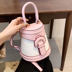 Crocodile Pattern Tote Bag Contrast Bucket Bag PU Leather Women's Handbag