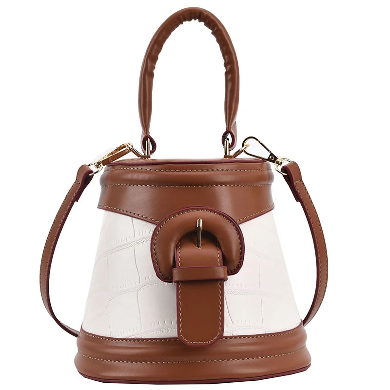 Crocodile Pattern Tote Bag Contrast Bucket Bag PU Leather Women's Handbag