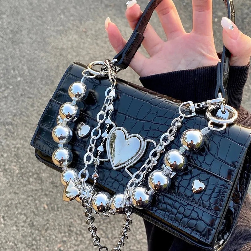 Crocodile Pattern Women Shoulder Bag Vintage Bead Chain