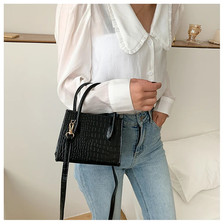 Crocodile Pattern Women Small Square Bags Classic PU Leather Ladies Crossbody