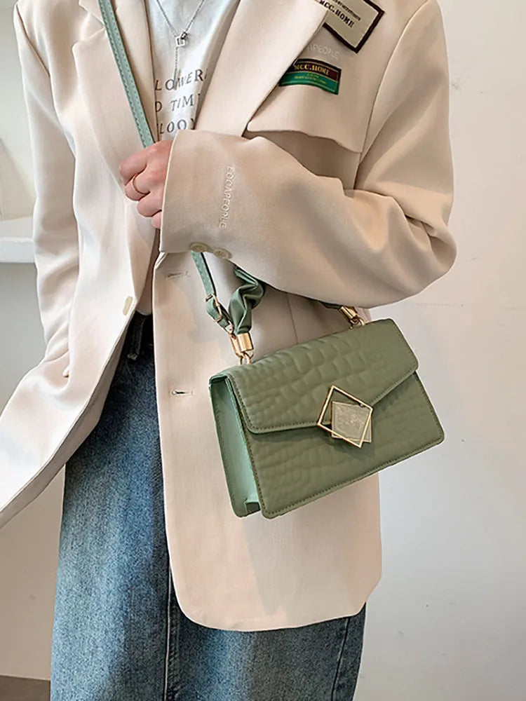 Crocodile Pattern Women's Bag Pleated Top Handle Shoulder Crossbody Bags