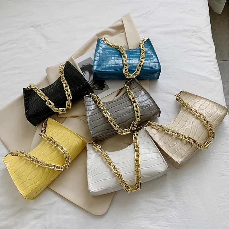 Crocodile Pattern Zipper Handbags Lacquer Shoulder Bag