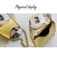 Crocodile Pattern Shoulder Bag with Zipper
