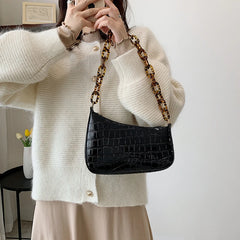 Crocodile Pattern Zipper Handbags Embossed Lacquer Shoulder Bag for Women