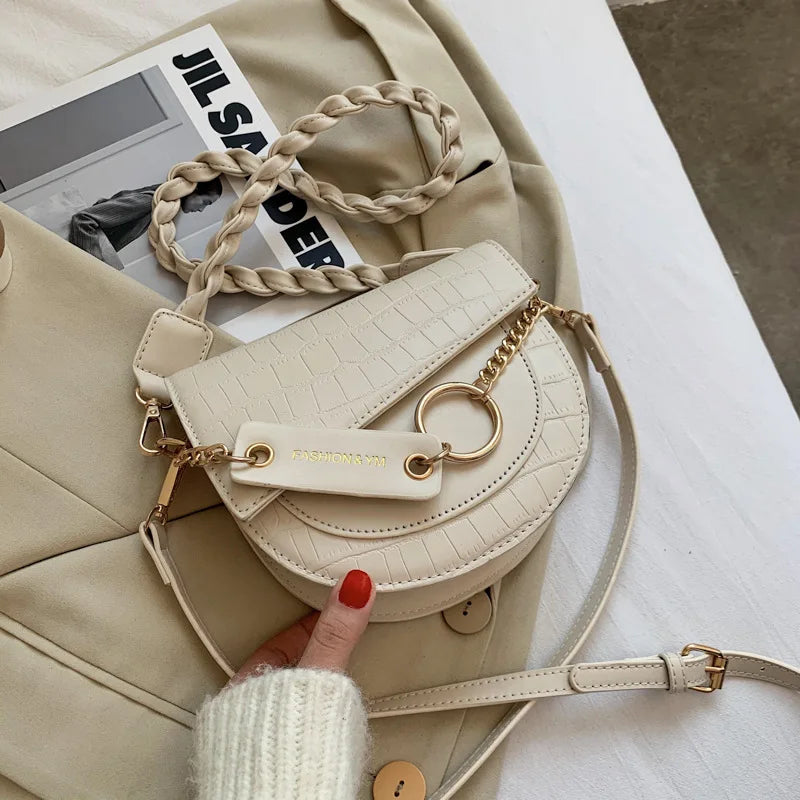 Crocodile Semicircle Saddle Bags Women's Crossbody Bags