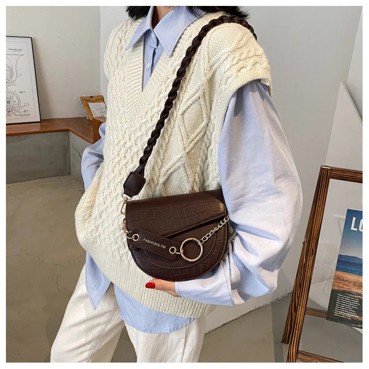 Crocodile Semicircle Saddle Bags Women's Crossbody Bags