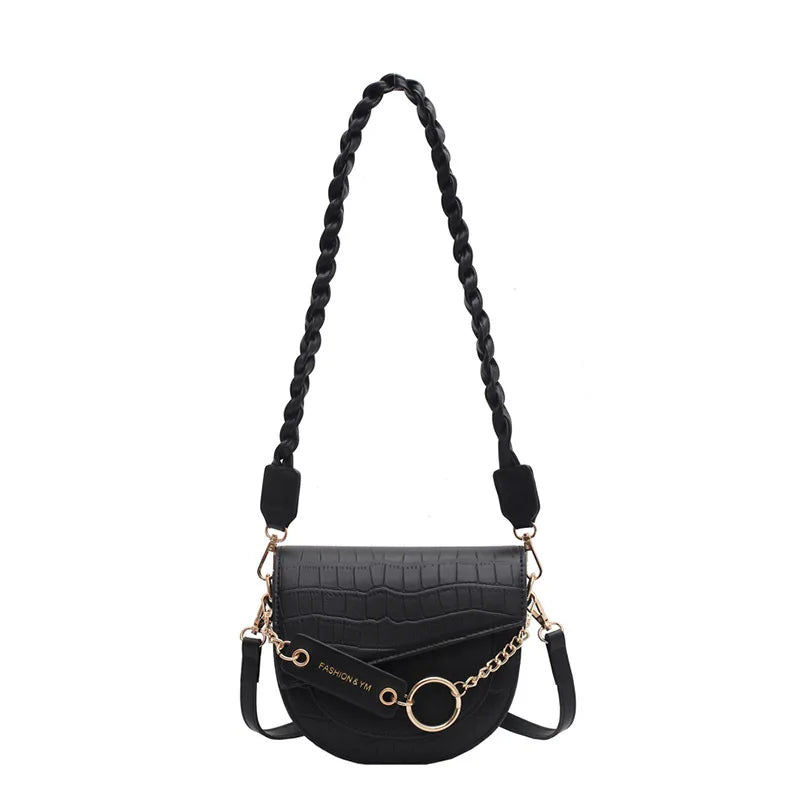 Crocodile Semicircle Saddle Bags Women's Crossbody Bags