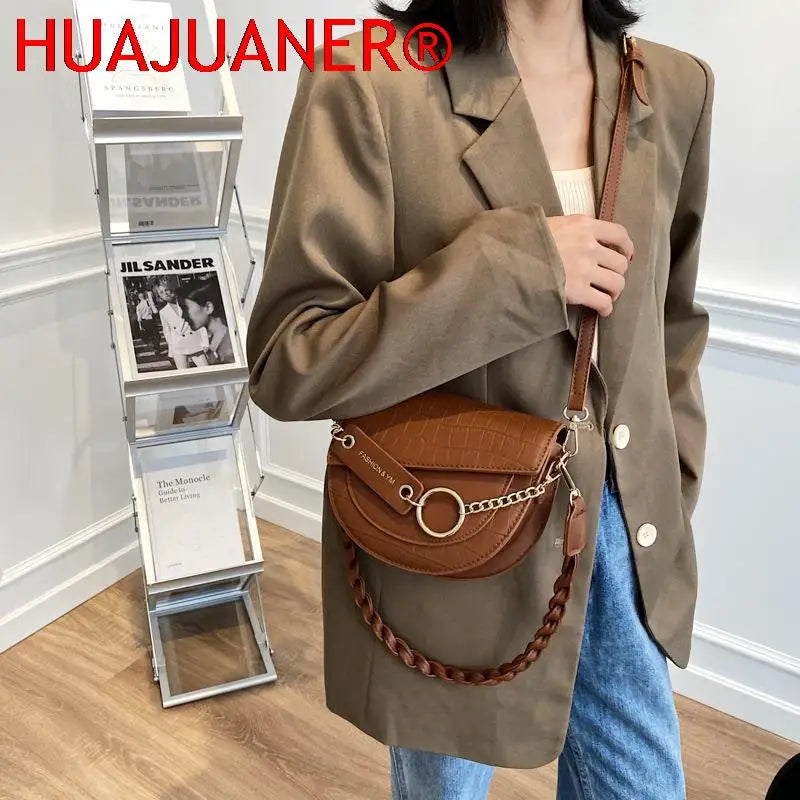Crocodile Semicircle Saddle Bags Crossbody Handbags