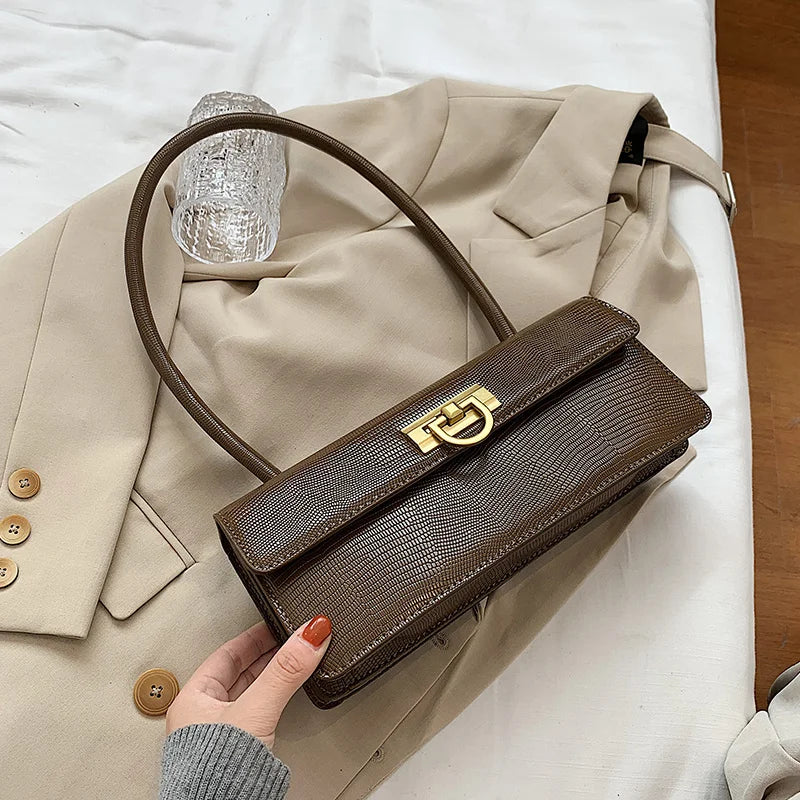 Crocodile Pattern Square Tote Shoulder Bag Vintage PU Leather Handbag