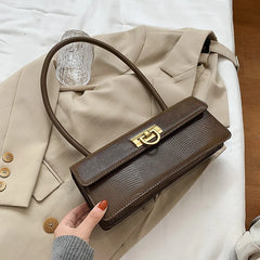 Crocodile Pattern Square Tote Shoulder Bag Vintage PU Leather Handbag