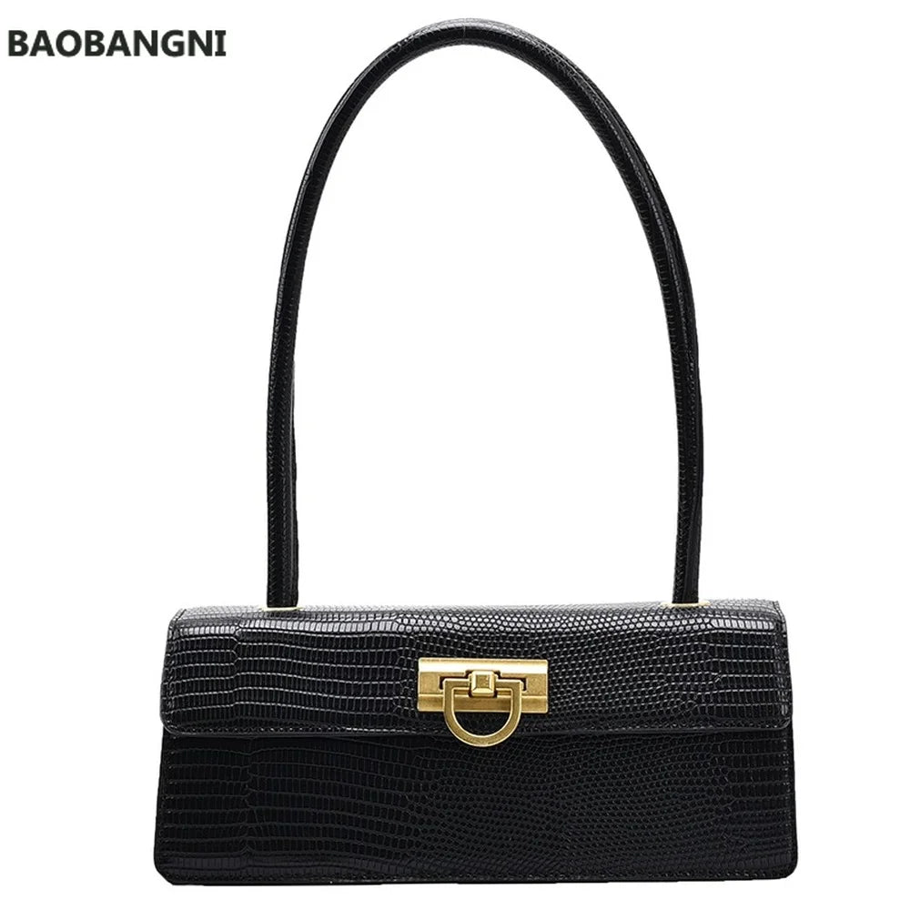 Crocodile Pattern Square Tote Armpit Bag PU Leather Women's Handbag